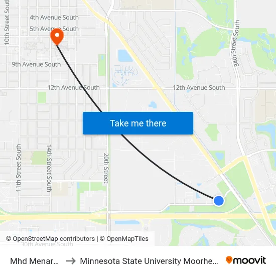 Mhd Menards to Minnesota State University Moorhead map