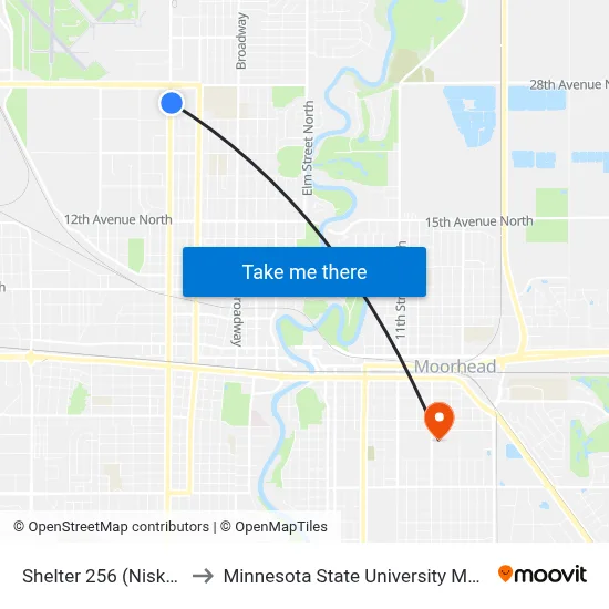 Shelter 256 (Niskanen) to Minnesota State University Moorhead map