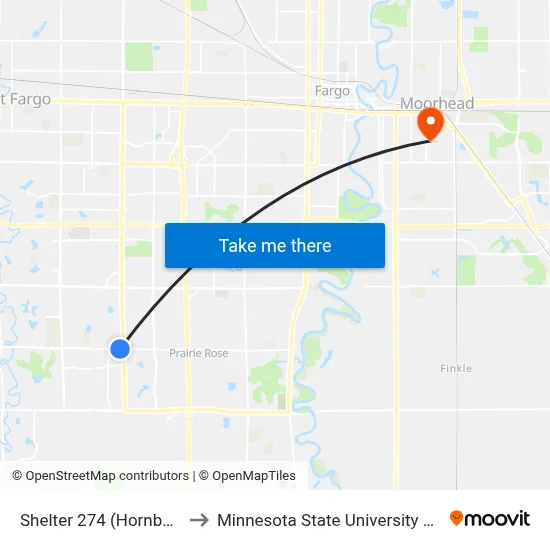Shelter 274 (Hornbacher'S) to Minnesota State University Moorhead map
