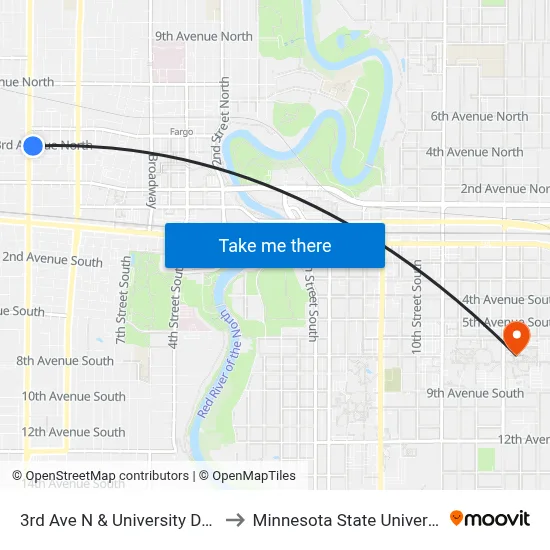 3rd Ave N & University Dr N (Corner Ne) to Minnesota State University Moorhead map