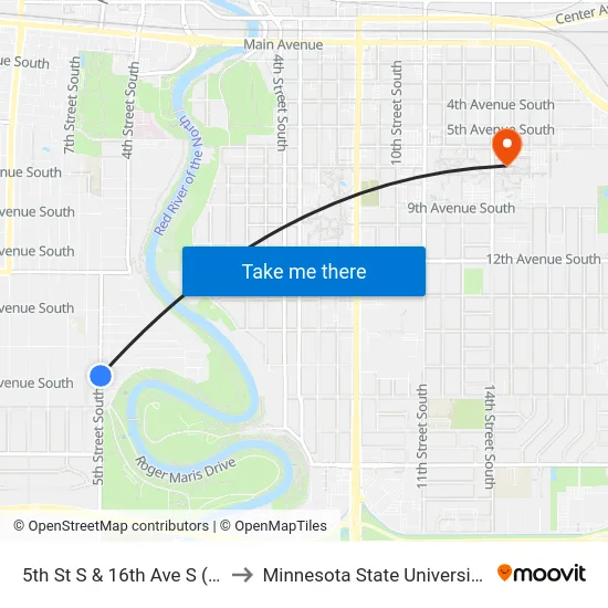5th St S & 16th Ave S (Corner SE ) to Minnesota State University Moorhead map