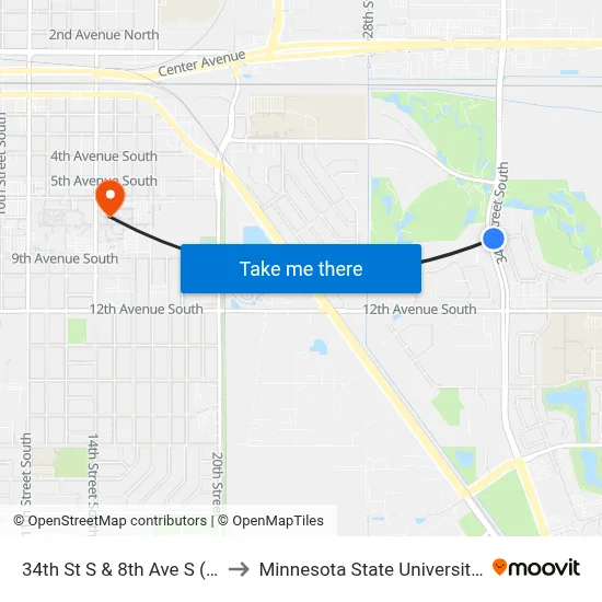 34th St S & 8th Ave S (Corner Ne) to Minnesota State University Moorhead map