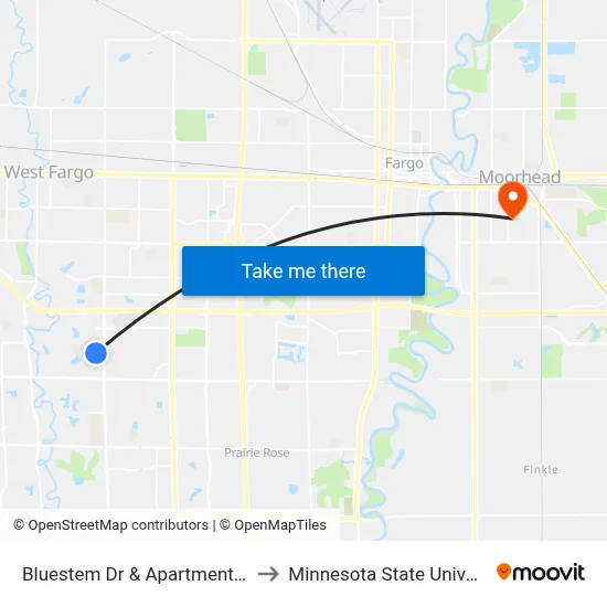Bluestem Dr & Apartments (Midblock East) to Minnesota State University Moorhead map