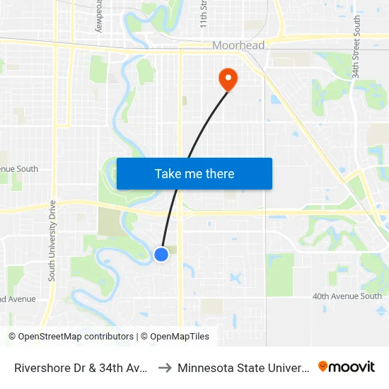 Rivershore Dr & 34th Ave S (Corner Se) to Minnesota State University Moorhead map