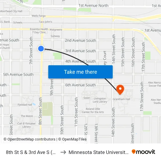 8th St S & 3rd Ave S (Corner Nw) to Minnesota State University Moorhead map
