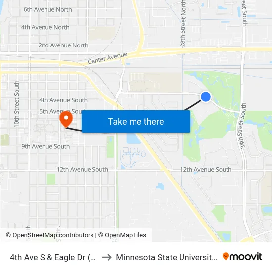 4th Ave S & Eagle Dr (Corner Ne) to Minnesota State University Moorhead map
