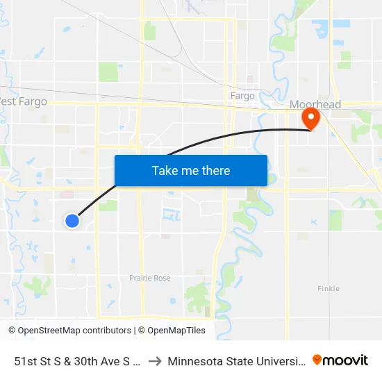 51st St S & 30th Ave S (Corner Nw) to Minnesota State University Moorhead map