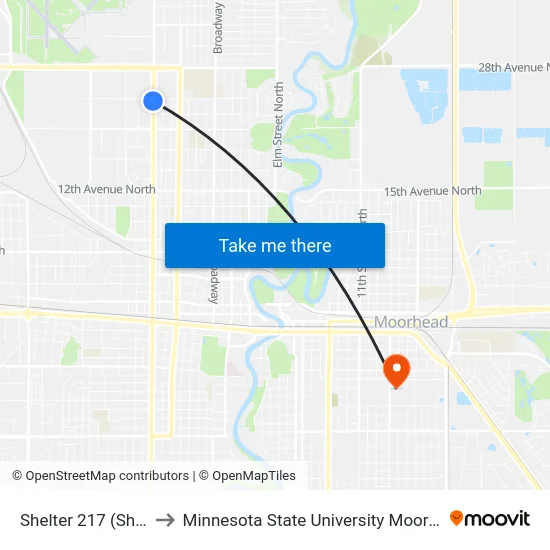 Shelter 217 (Shac) to Minnesota State University Moorhead map