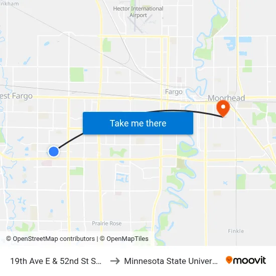 19th Ave E & 52nd St SW (Corner Sw) to Minnesota State University Moorhead map