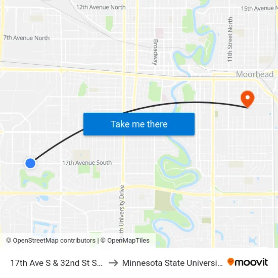 17th Ave S & 32nd St S (Corner Ne) to Minnesota State University Moorhead map