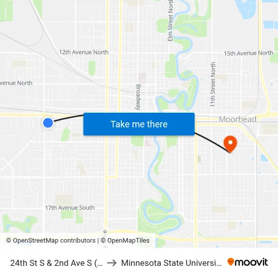 24th St S & 2nd Ave S (Corner Nw) to Minnesota State University Moorhead map