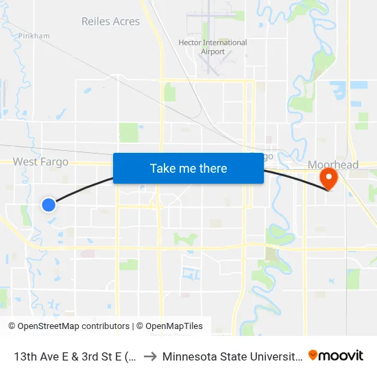 13th Ave E & 3rd St E (Corner Sw) to Minnesota State University Moorhead map