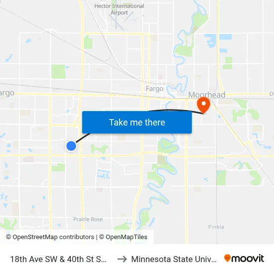 18th Ave SW & 40th St SW (Midblock North) to Minnesota State University Moorhead map