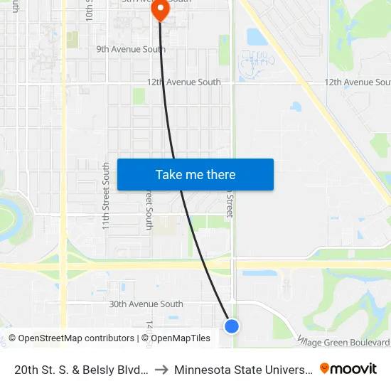 20th St. S. & Belsly Blvd (Corner Nw) to Minnesota State University Moorhead map