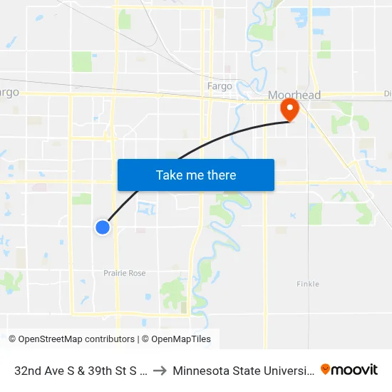 32nd Ave S & 39th St S (Corner Sw) to Minnesota State University Moorhead map