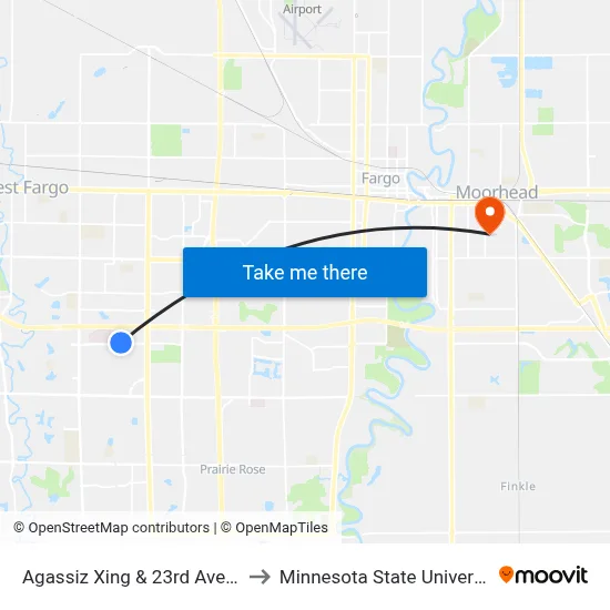 Agassiz Xing & 23rd Ave S (Corner Nw) to Minnesota State University Moorhead map