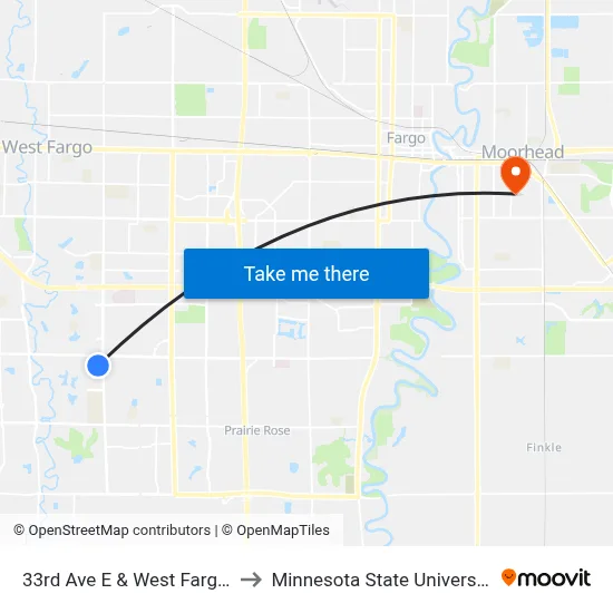 33rd Ave E & West Fargo Cash Wise to Minnesota State University Moorhead map