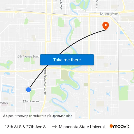 18th St S & 27th Ave S (Corner Nw) to Minnesota State University Moorhead map