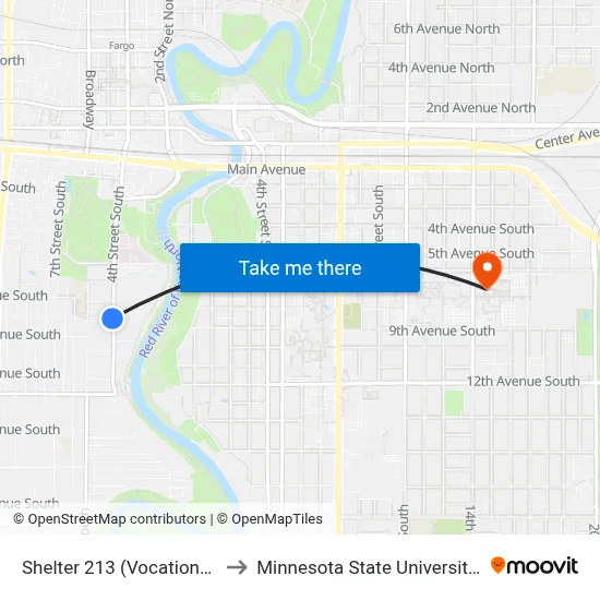 Shelter 213 (Vocational Training) to Minnesota State University Moorhead map