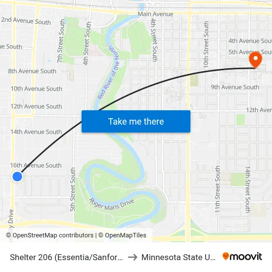 Shelter 206 (Essentia/Sanford - University - Westbound) to Minnesota State University Moorhead map