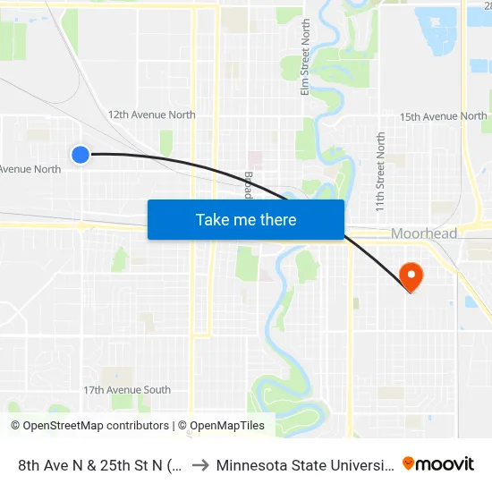 8th Ave N & 25th St N (Corner (Nw) to Minnesota State University Moorhead map