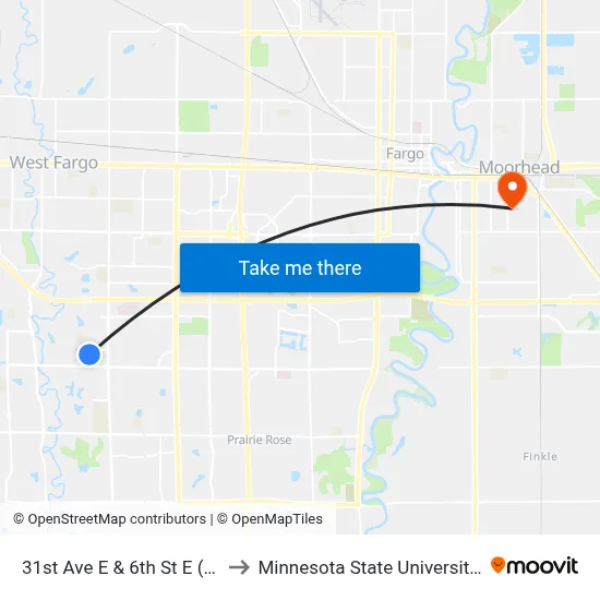 31st Ave E & 6th St E (Corner Sw) to Minnesota State University Moorhead map