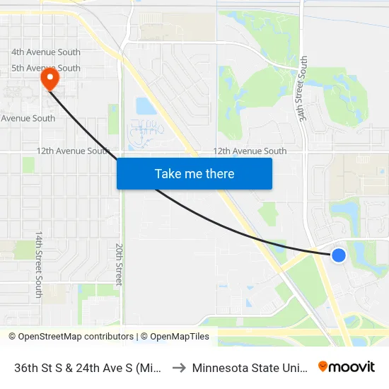 36th St S & 24th Ave S (Midblock S Of 24th Ave) to Minnesota State University Moorhead map