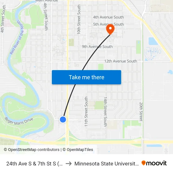 24th Ave S & 7th St S (Corner Ne) to Minnesota State University Moorhead map