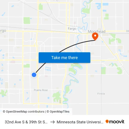 32nd Ave S & 39th St S (Corner Ne) to Minnesota State University Moorhead map