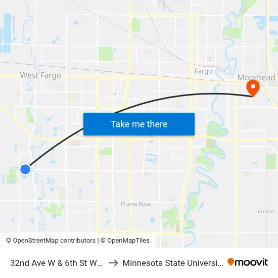 32nd Ave W & 6th St W (Corner Sw) to Minnesota State University Moorhead map