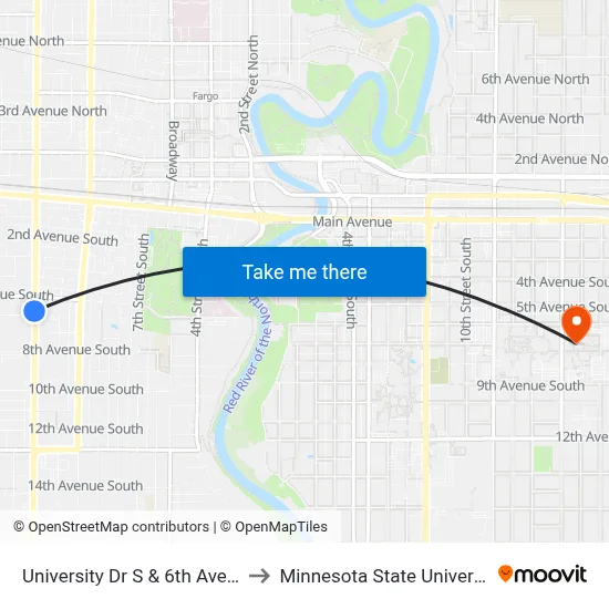 University Dr S & 6th Ave S (Corner Nw) to Minnesota State University Moorhead map
