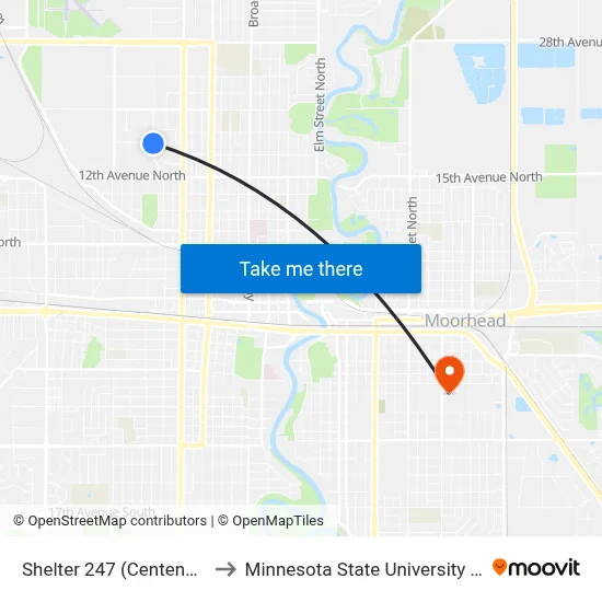 Shelter 247 (Centennial Blvd) to Minnesota State University Moorhead map