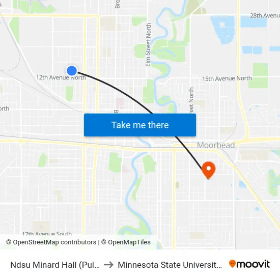 Ndsu Minard Hall (Pullout East) to Minnesota State University Moorhead map