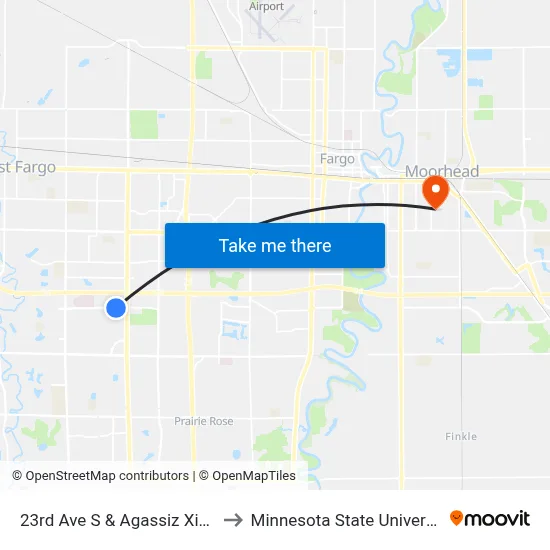 23rd Ave S & Agassiz Xing (Corner Ne) to Minnesota State University Moorhead map