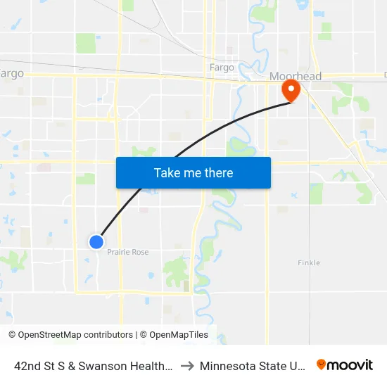 42nd St S & Swanson Health Products (Midblock East) to Minnesota State University Moorhead map