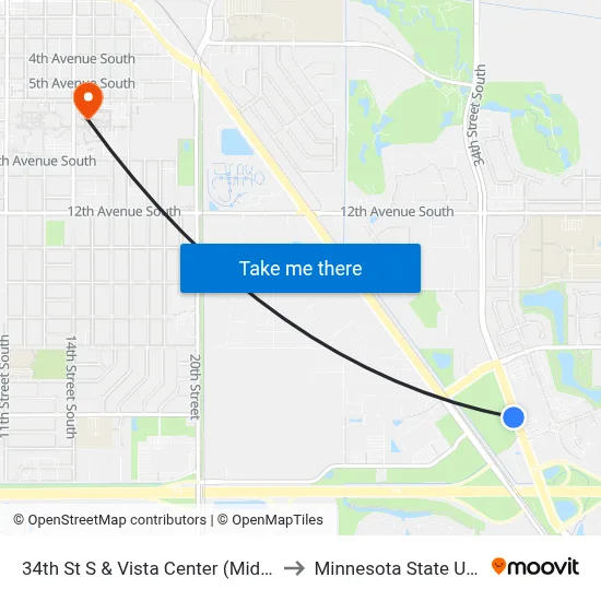 34th St S & Vista Center (Midblock N Of Right-Turn Lane) to Minnesota State University Moorhead map