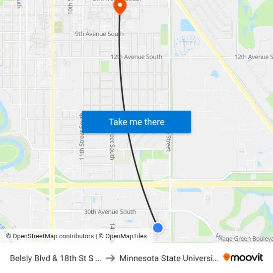 Belsly Blvd & 18th St S (Corner Ne) to Minnesota State University Moorhead map