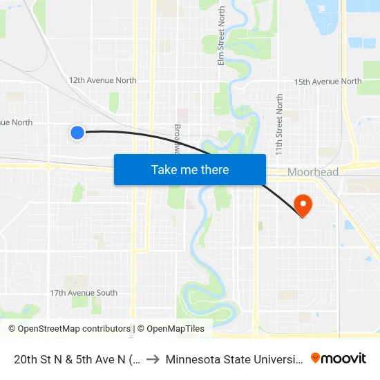 20th St N & 5th Ave N (Corner Nw) to Minnesota State University Moorhead map
