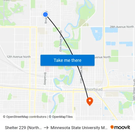 Shelter 229 (North Port) to Minnesota State University Moorhead map
