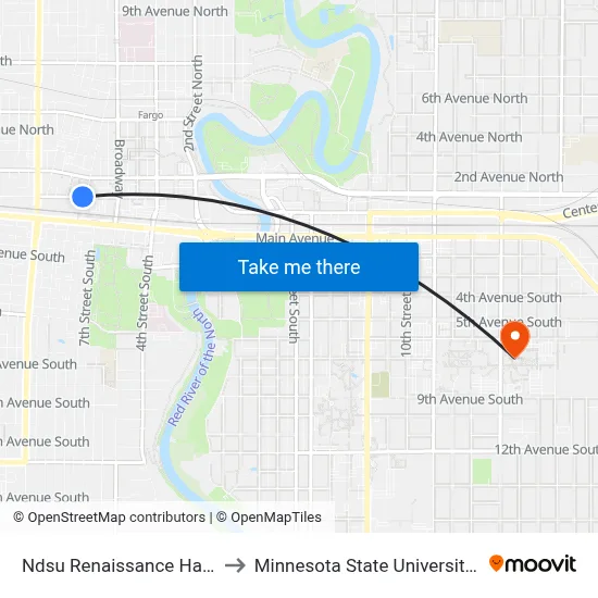 Ndsu Renaissance Hall (Pullout) to Minnesota State University Moorhead map