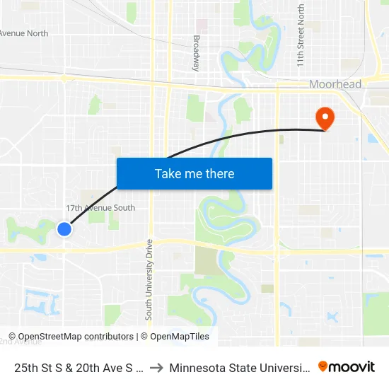 25th St S & 20th Ave S (Corner Se) to Minnesota State University Moorhead map