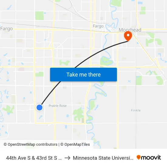 44th Ave S & 43rd St S (Corner Ne) to Minnesota State University Moorhead map