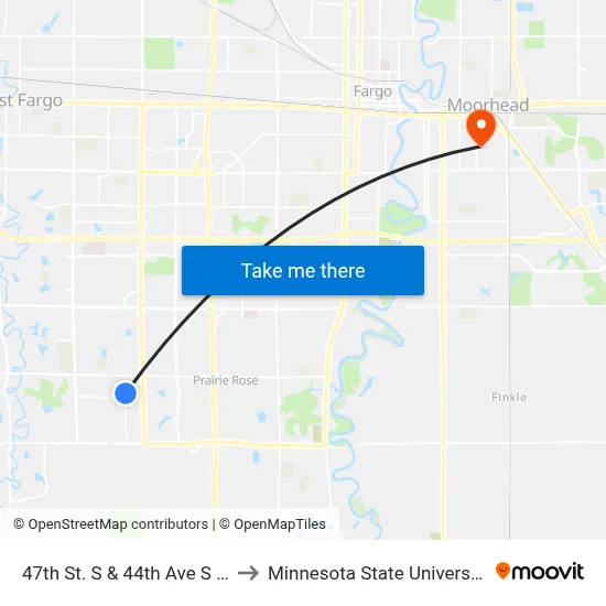 47th St. S & 44th Ave S (Corner Nw) to Minnesota State University Moorhead map