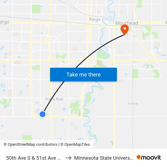 50th Ave S & 51st Ave S (Corner Ne) to Minnesota State University Moorhead map