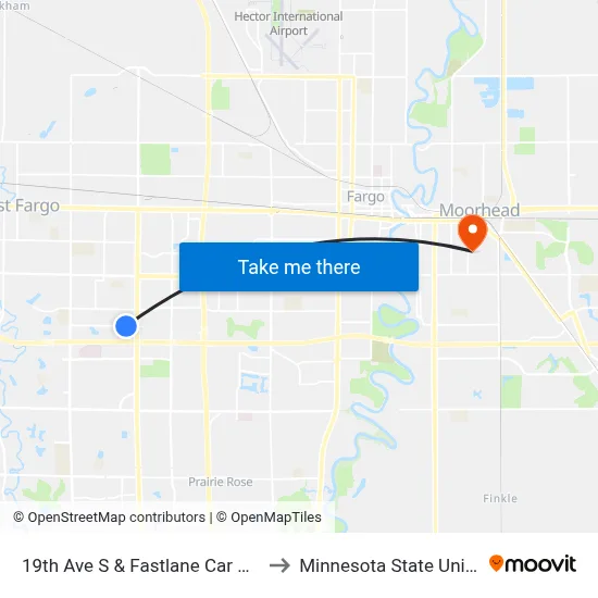 19th Ave S & Fastlane Car Wash (Midblock South) to Minnesota State University Moorhead map