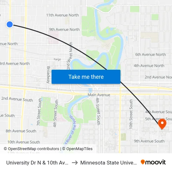 University Dr N & 10th Ave N (Corner Nw) to Minnesota State University Moorhead map
