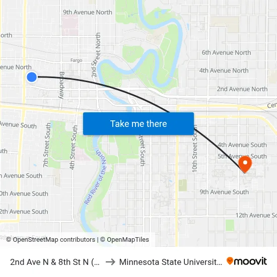 2nd Ave N & 8th St N (Corner Sw) to Minnesota State University Moorhead map