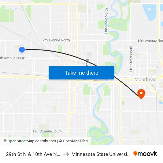 29th St N & 10th Ave N (Corner Se) to Minnesota State University Moorhead map