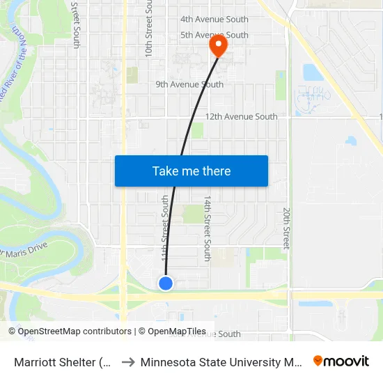 Marriott Shelter (#118) to Minnesota State University Moorhead map