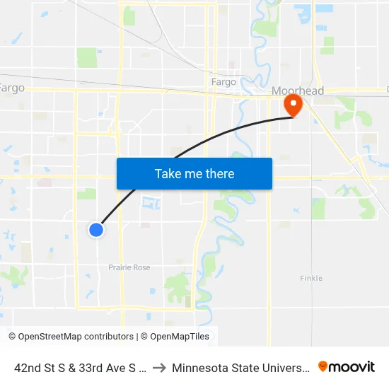 42nd St S & 33rd Ave S (Corner Nw) to Minnesota State University Moorhead map